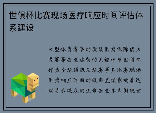 世俱杯比赛现场医疗响应时间评估体系建设